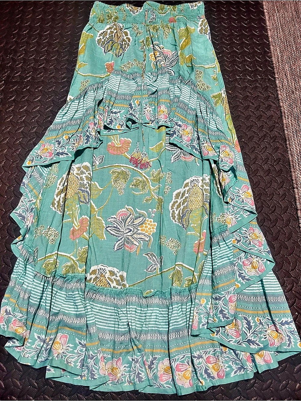 Floral Maxi Skirt in Green & Pink Like New
